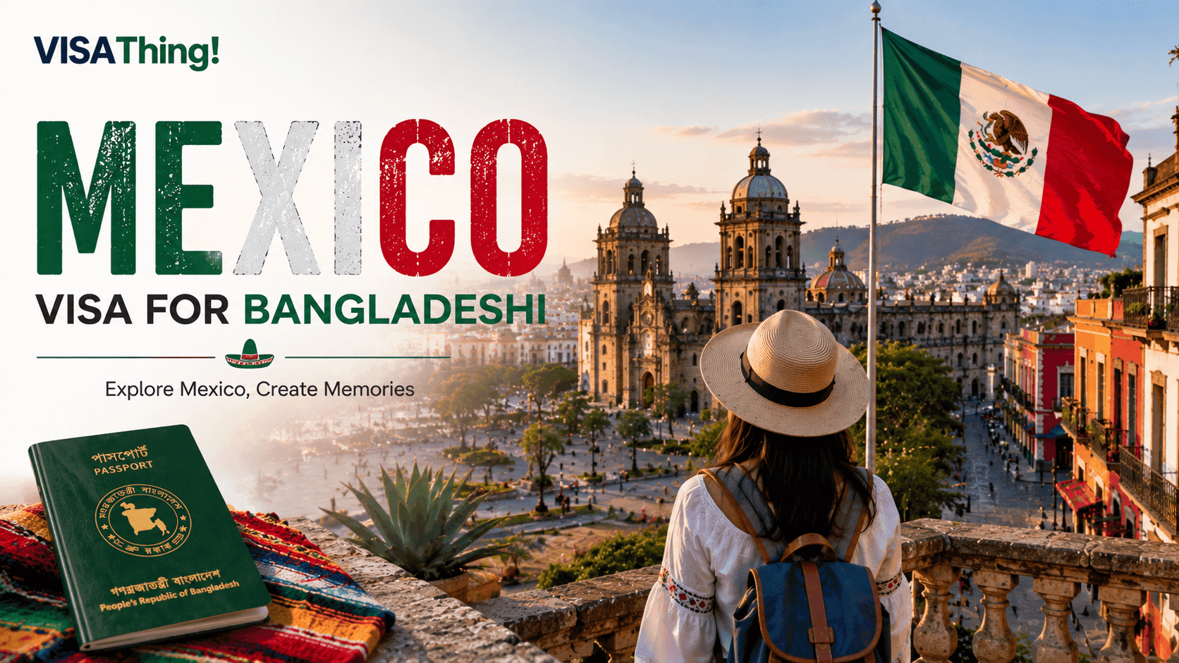 Mexico visa service for Bangladeshi passport holders featuring the Mexico flag and Bangladesh passport